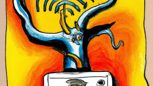 Dall·e 2023 11 01 17.38.37 Ein Von Salvator Dali Gemaltes Bild Des Raumthermostats Einer Heizung, Das über Ein Kabel Mit Einem Router Verbunden Ist