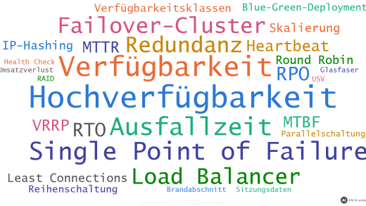 Wortwolke zu den Übungsaufgaben zur Hochverfügbarkeit (mit KI erstellt)