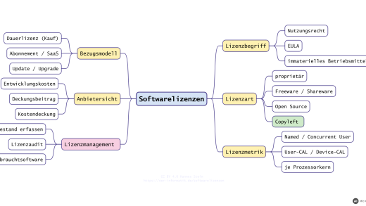 Übungsaufgaben zu Softwarelizenzen und Lizenzmodellen (mit KI erstellt)