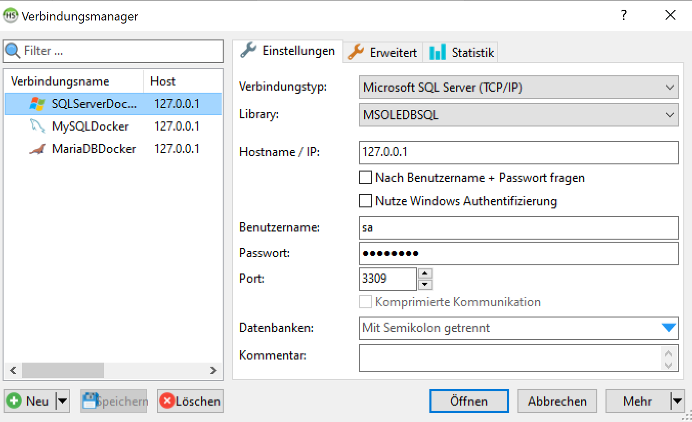 HeidiSQL-Konfiguration für MS-SQL
