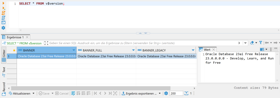 Einen SQL-Befehl eingeben und über das Play-Symbol links ausführen