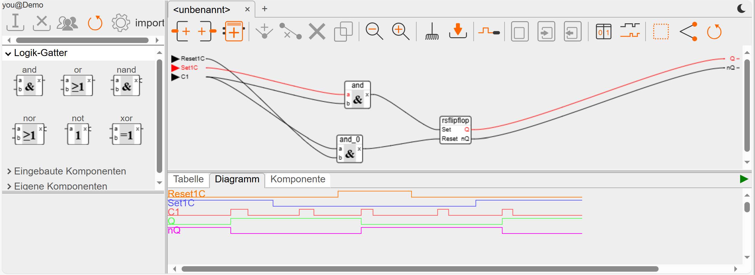 Pirii mit eigenen Komponenten und Impulsdiagramm (im Lightmode)