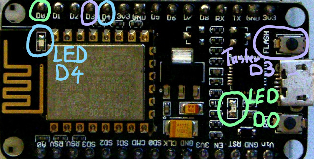 Die Lage der internen LED und Taster auf dem nodeMCU-Board