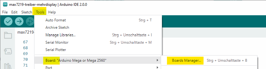 Boards Manager öffnen (Ctrl-Shift-8)