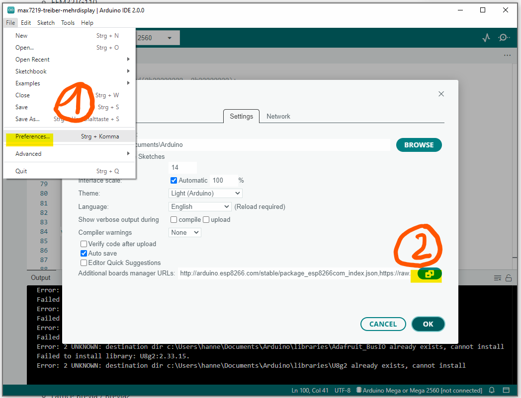 Unter File/Preferences auf das Icon zu “Additional boards manager URLs klicken”