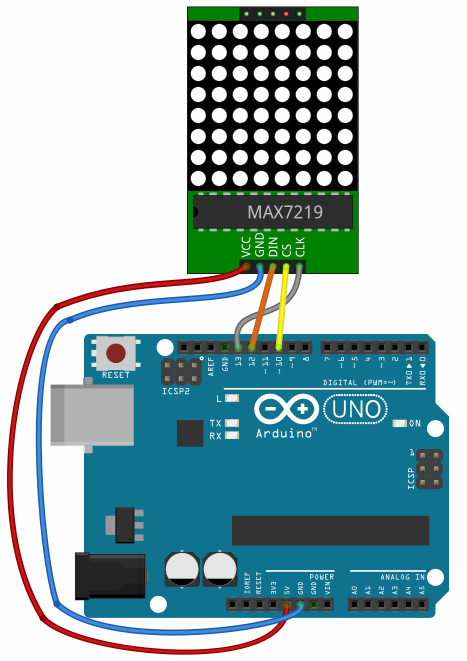 Fritzing-Entwurf der Schaltung, DIN-Pin12, CLK-Pin13, CS-Pin10