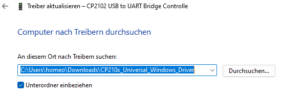 Pfad zum Treiber eingeben.