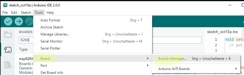 Boards Manager öffnen (Ctrl-Shift-8)