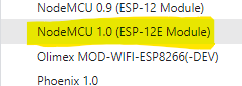 Aus der Liste “NodeMCU 1.0” auswählen