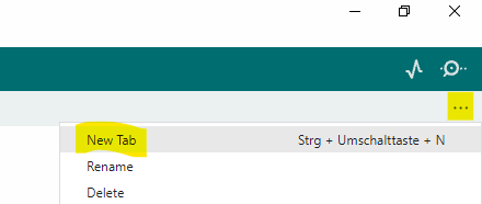 Eintrag “New Tab” in der Tableiste rechts